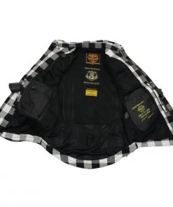 Milwaukee Leather MPM1633 Men's Black And White Armored Checkered Flannel Biker Shirt With Aramid By DuPont Fibers Armored Flannel Shirts