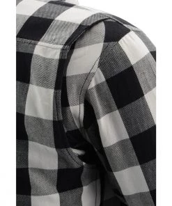 Milwaukee Leather MPM1633 Men's Black And White Armored Checkered Flannel Biker Shirt With Aramid By DuPont Fibers Armored Flannel Shirts