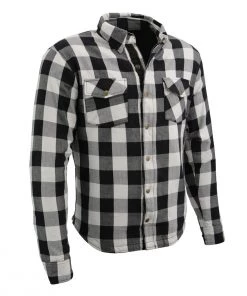 Milwaukee Leather MPM1633 Men's Black And White Armored Checkered Flannel Biker Shirt With Aramid By DuPont Fibers Armored Flannel Shirts