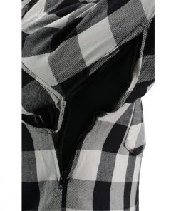 Milwaukee Leather MPM1633 Men's Black And White Armored Checkered Flannel Biker Shirt With Aramid By DuPont Fibers Armored Flannel Shirts