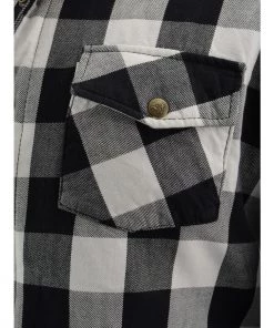 Milwaukee Leather MPM1633 Men's Black And White Armored Checkered Flannel Biker Shirt With Aramid By DuPont Fibers Armored Flannel Shirts