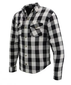 Milwaukee Leather MPM1633 Men's Black And White Armored Checkered Flannel Biker Shirt With Aramid By DuPont Fibers Armored Flannel Shirts