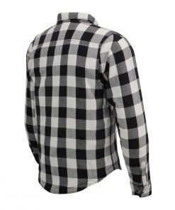 Milwaukee Leather MPM1633 Men's Black And White Armored Checkered Flannel Biker Shirt With Aramid By DuPont Fibers Armored Flannel Shirts