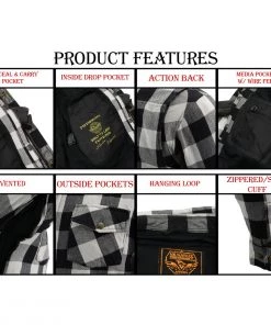 Milwaukee Leather MPM1633 Men's Black And White Armored Checkered Flannel Biker Shirt With Aramid By DuPont Fibers Armored Flannel Shirts