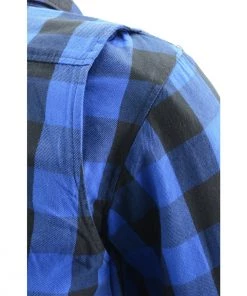 Milwaukee Leather MPM1634 Men’s Black And Blue Armored Checkered Flannel Biker Shirt With Aramid By DuPont Fibers
