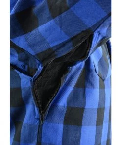 Milwaukee Leather MPM1634 Men’s Black And Blue Armored Checkered Flannel Biker Shirt With Aramid By DuPont Fibers