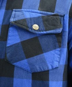 Milwaukee Leather MPM1634 Men’s Black And Blue Armored Checkered Flannel Biker Shirt With Aramid By DuPont Fibers