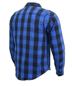 Milwaukee Leather MPM1634 Men’s Black And Blue Armored Checkered Flannel Biker Shirt With Aramid By DuPont Fibers