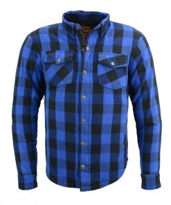 Milwaukee Leather MPM1634 Men’s Black And Blue Armored Checkered Flannel Biker Shirt With Aramid By DuPont Fibers