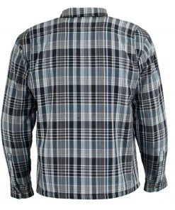 Milwaukee Leather MPM1636 Men's Black, White And Blue Armored Flannel Biker Shirt With Aramid By DuPont Fibers