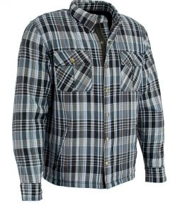 Milwaukee Leather MPM1636 Men's Black, White And Blue Armored Flannel Biker Shirt With Aramid By DuPont Fibers