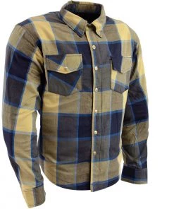 Milwaukee Leather MPM1639 Men's Beige, Black And Blue Armored Long Sleeve Flannel Shirt With Aramid By DuPont Fibers Armored Flannel Shirts