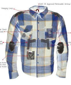 Milwaukee Leather MPM1639 Men's Beige, Black And Blue Armored Long Sleeve Flannel Shirt With Aramid By DuPont Fibers Armored Flannel Shirts