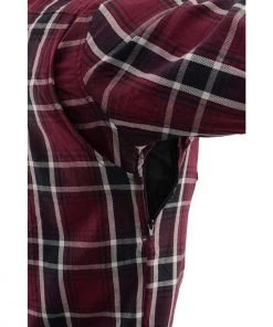 Armored Flannel Shirts Milwaukee Leather MPM1640 Men’s Maroon, Black And White Armored Long Sleeve Flannel Shirt With Kevlar