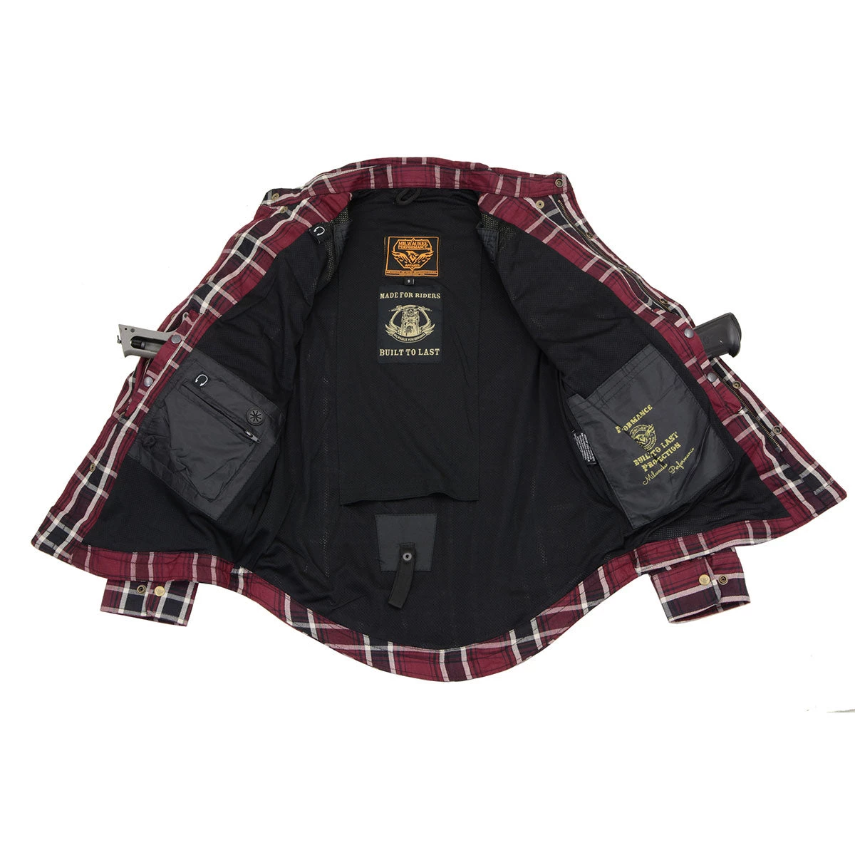 Armored Flannel Shirts Milwaukee Leather MPM1640 Men’s Maroon, Black And White Armored Long Sleeve Flannel Shirt With Kevlar