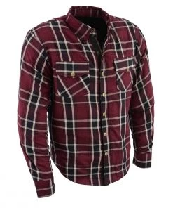 Armored Flannel Shirts Milwaukee Leather MPM1640 Men’s Maroon, Black And White Armored Long Sleeve Flannel Shirt With Kevlar