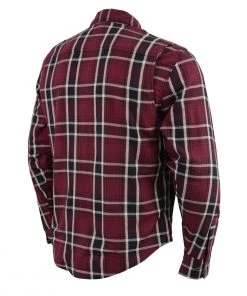 Armored Flannel Shirts Milwaukee Leather MPM1640 Men’s Maroon, Black And White Armored Long Sleeve Flannel Shirt With Kevlar