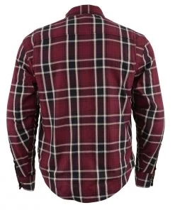 Armored Flannel Shirts Milwaukee Leather MPM1640 Men’s Maroon, Black And White Armored Long Sleeve Flannel Shirt With Kevlar