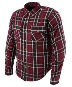 Armored Flannel Shirts Milwaukee Leather MPM1640 Men’s Maroon, Black And White Armored Long Sleeve Flannel Shirt With Kevlar
