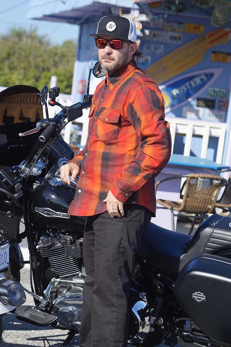 Milwaukee Leather MPM1641 Men's Orange, Red And Black Armored Long Sleeve Flannel Shirt With Kevlar Armored Flannel Shirts