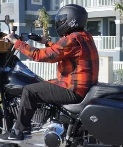 Milwaukee Leather MPM1641 Men's Orange, Red And Black Armored Long Sleeve Flannel Shirt With Kevlar Armored Flannel Shirts