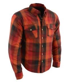 Milwaukee Leather MPM1641 Men's Orange, Red And Black Armored Long Sleeve Flannel Shirt With Kevlar Armored Flannel Shirts