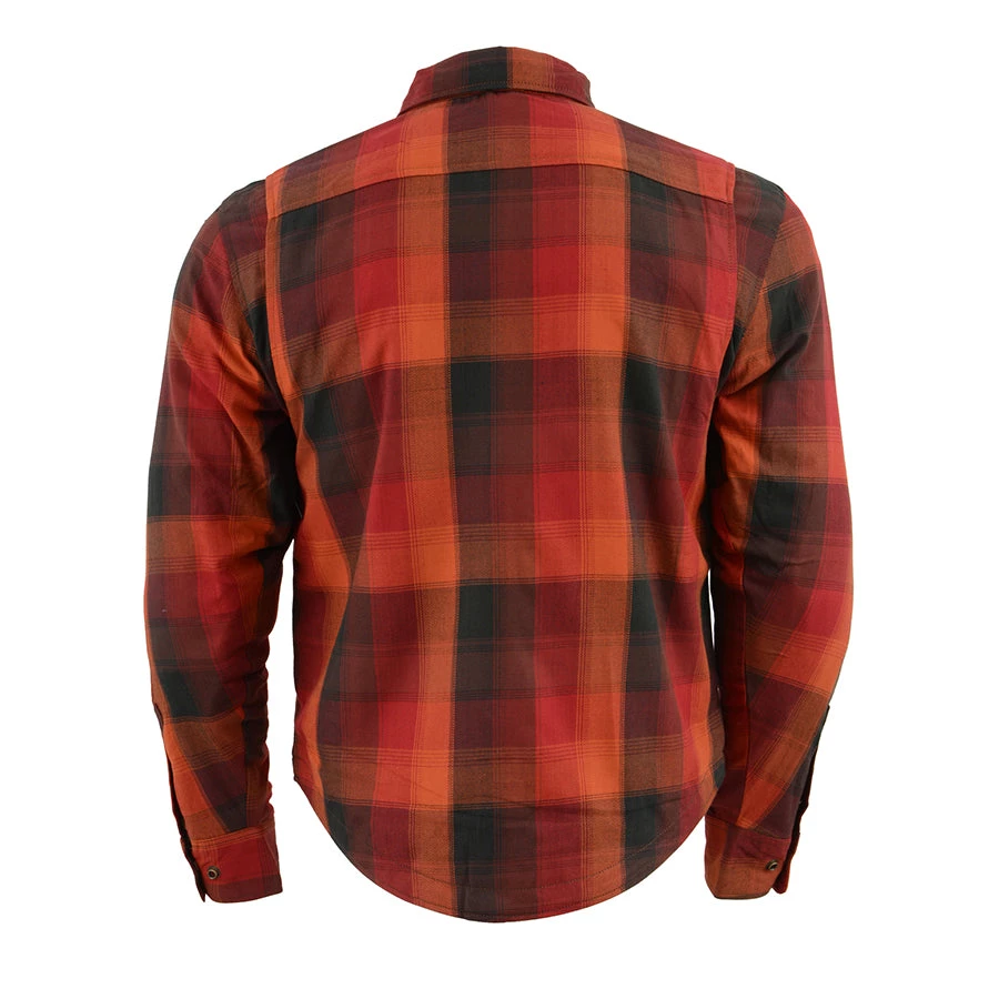 Milwaukee Leather MPM1641 Men's Orange, Red And Black Armored Long Sleeve Flannel Shirt With Kevlar Armored Flannel Shirts