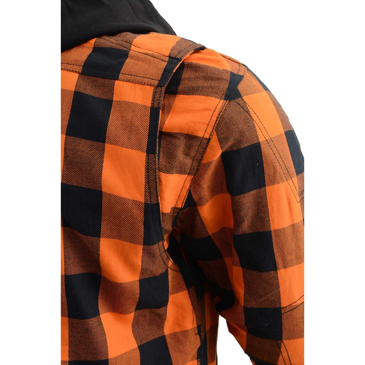Milwaukee Leather MPM1642 Men's Orange And Black Armored Long Sleeve Hooded Flannel Shirt With Kevlar