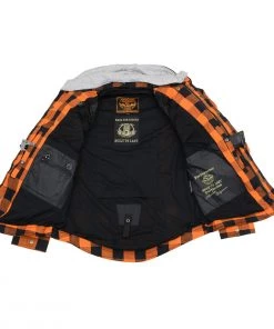 Milwaukee Leather MPM1642 Men's Orange And Black Armored Long Sleeve Hooded Flannel Shirt With Kevlar