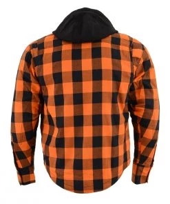 Milwaukee Leather MPM1642 Men's Orange And Black Armored Long Sleeve Hooded Flannel Shirt With Kevlar
