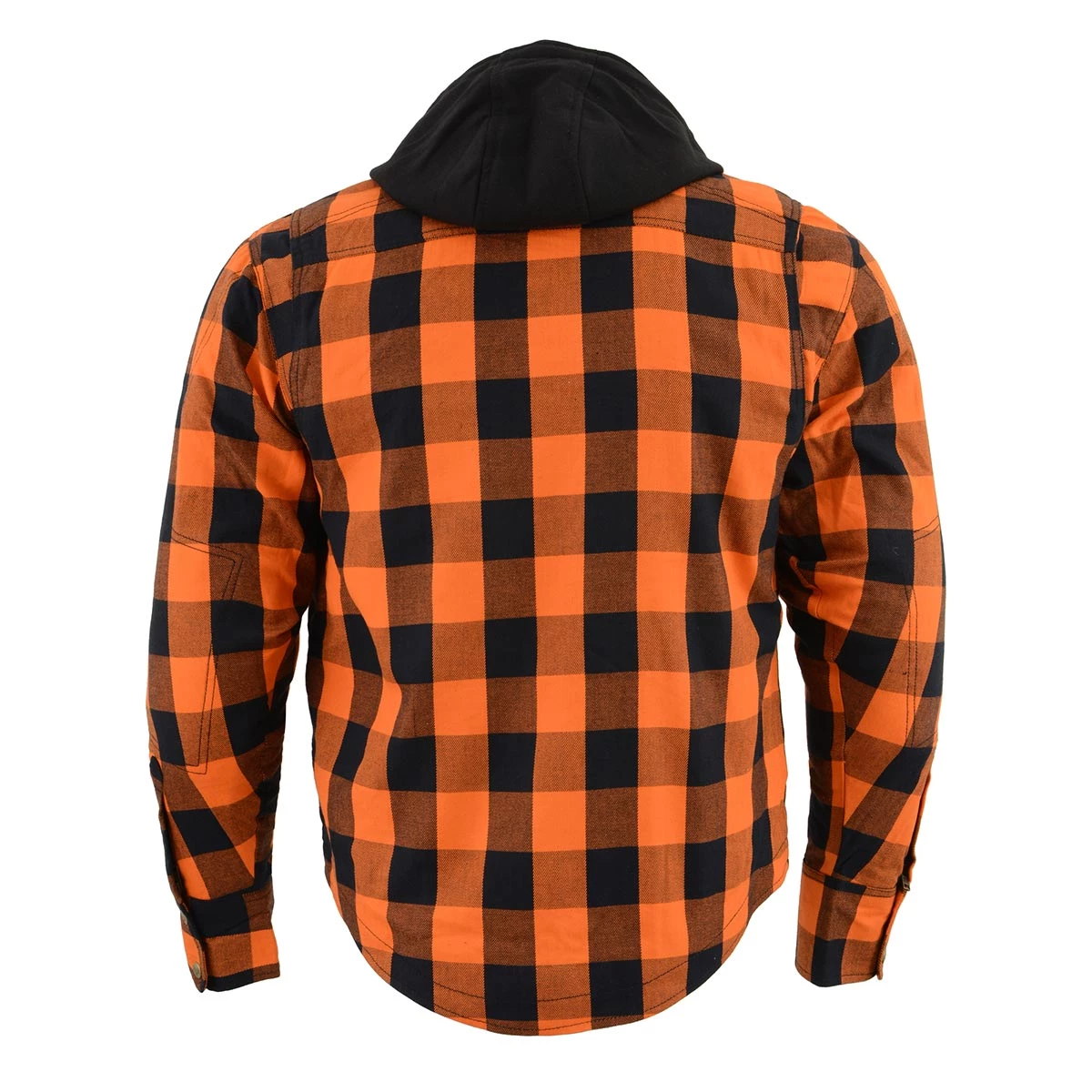 Milwaukee Leather MPM1642 Men's Orange And Black Armored Long Sleeve Hooded Flannel Shirt With Kevlar