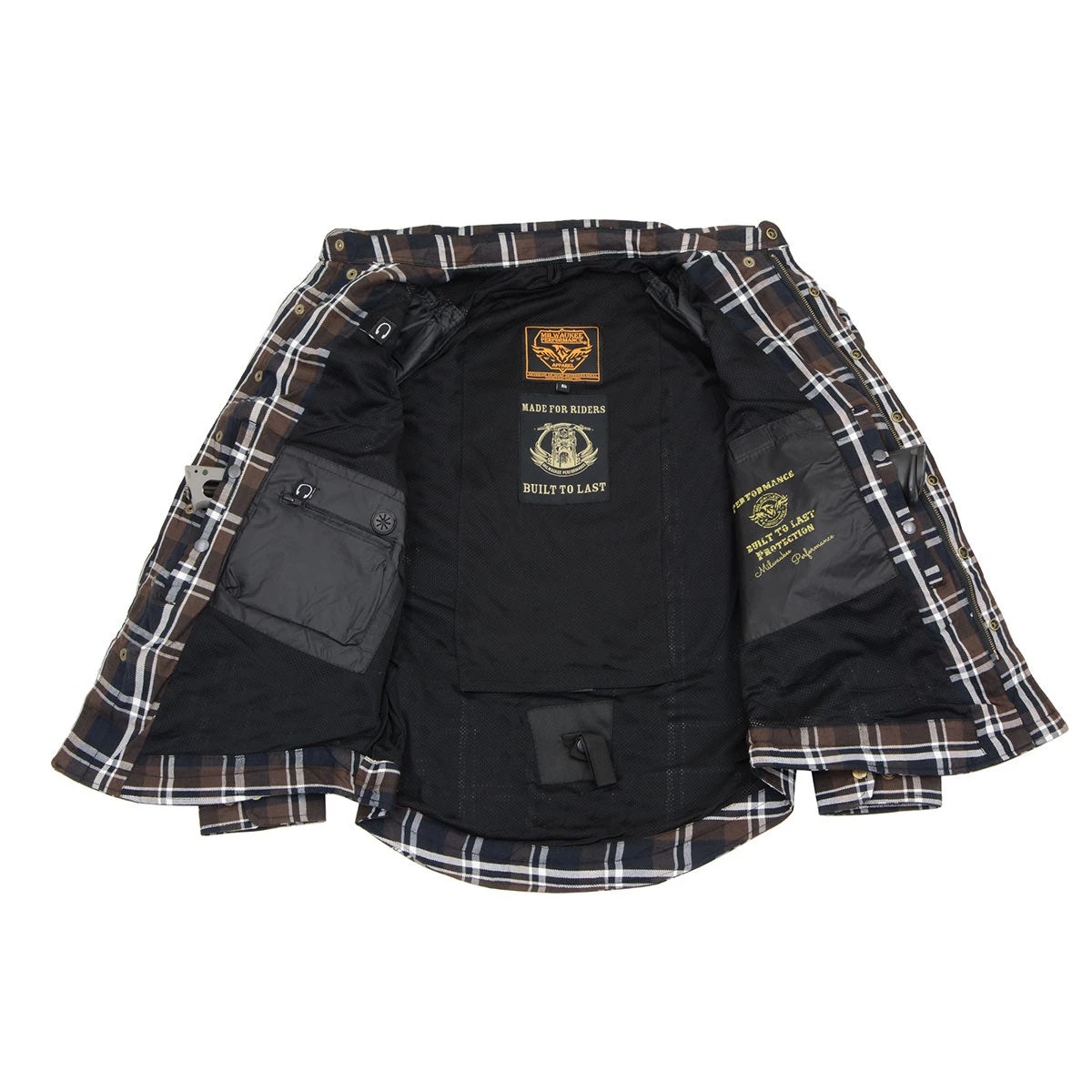 Milwaukee Leather MPM1643 Men's Brown, Black And White Armored Long Sleeve Flannel Shirt With Kevlar Armored Flannel Shirts