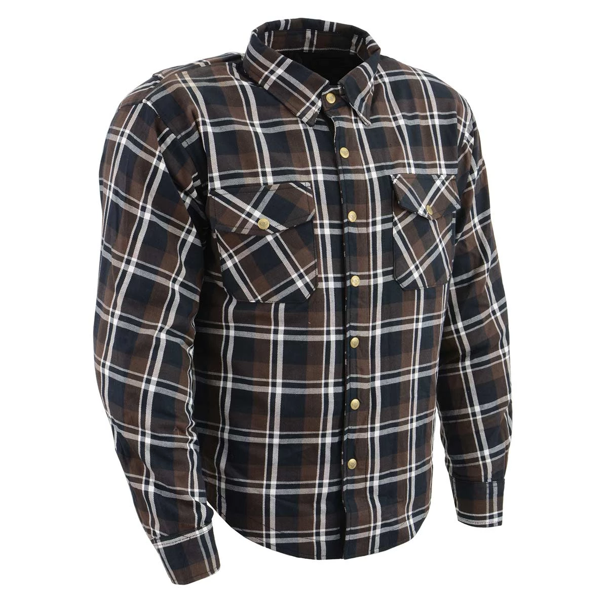 Milwaukee Leather MPM1643 Men's Brown, Black And White Armored Long Sleeve Flannel Shirt With Kevlar Armored Flannel Shirts