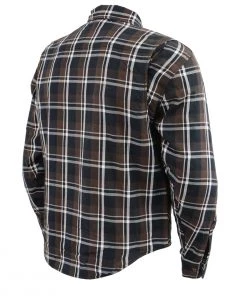 Milwaukee Leather MPM1643 Men's Brown, Black And White Armored Long Sleeve Flannel Shirt With Kevlar Armored Flannel Shirts