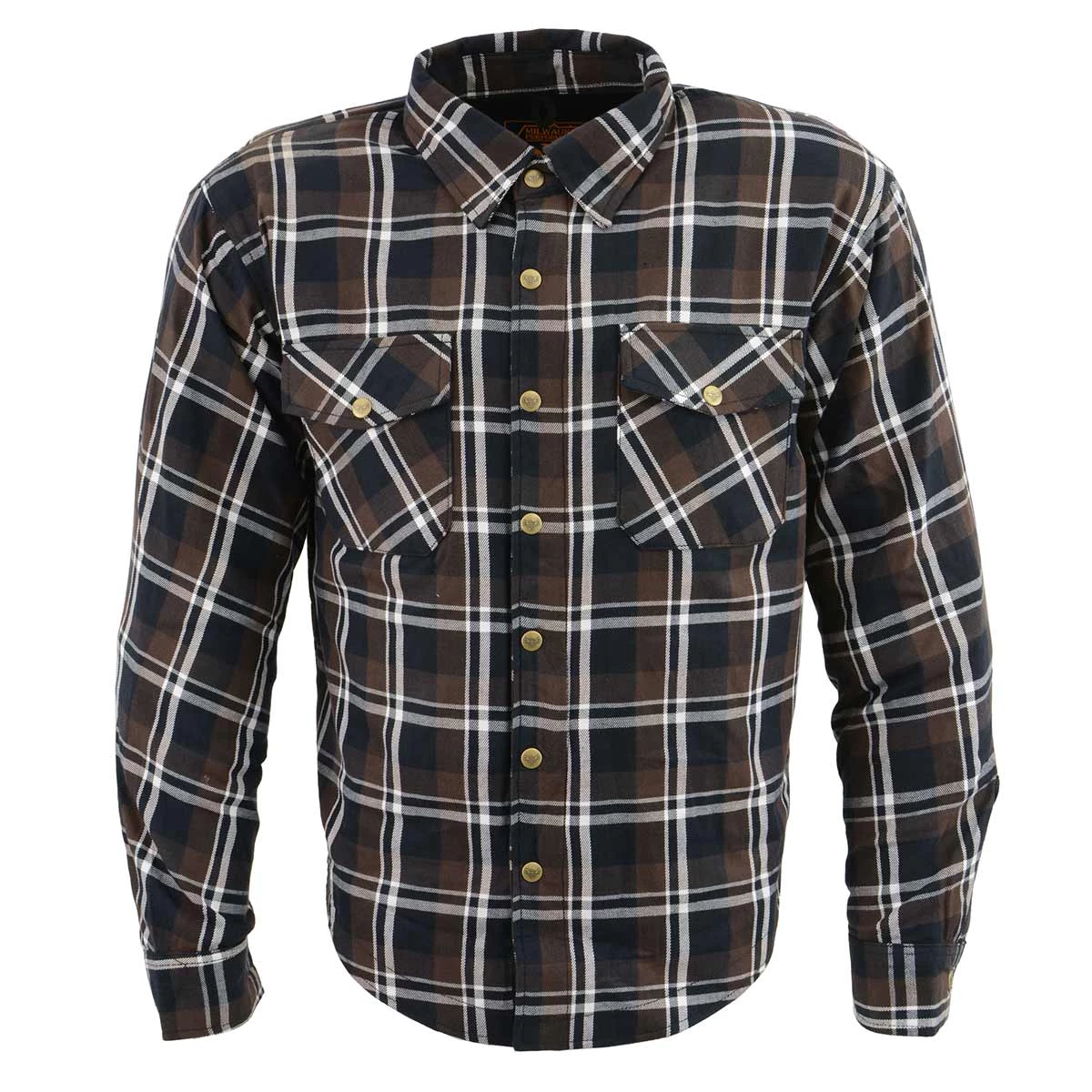 Milwaukee Leather MPM1643 Men's Brown, Black And White Armored Long Sleeve Flannel Shirt With Kevlar Armored Flannel Shirts