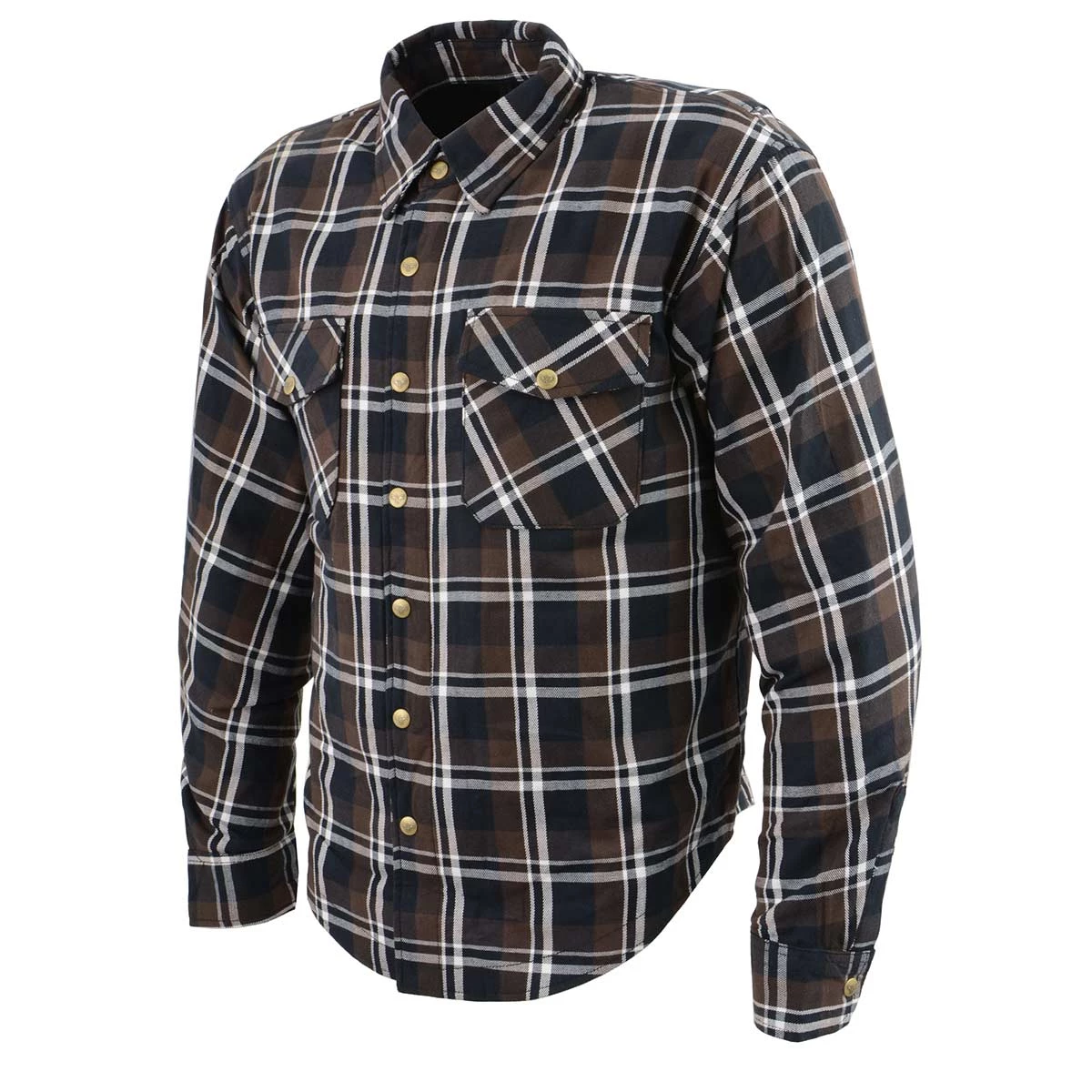 Milwaukee Leather MPM1643 Men's Brown, Black And White Armored Long Sleeve Flannel Shirt With Kevlar Armored Flannel Shirts