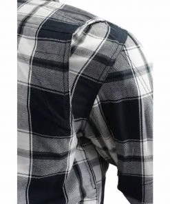 Milwaukee Leather MPM1644 Men's Black And White Armored Long Sleeve Flannel Shirt With Kevlar Armored Flannel Shirts