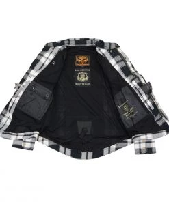 Milwaukee Leather MPM1644 Men's Black And White Armored Long Sleeve Flannel Shirt With Kevlar Armored Flannel Shirts