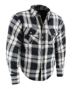 Milwaukee Leather MPM1644 Men's Black And White Armored Long Sleeve Flannel Shirt With Kevlar Armored Flannel Shirts