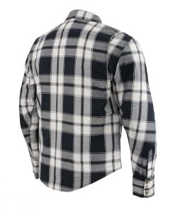 Milwaukee Leather MPM1644 Men's Black And White Armored Long Sleeve Flannel Shirt With Kevlar Armored Flannel Shirts