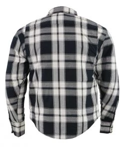 Milwaukee Leather MPM1644 Men's Black And White Armored Long Sleeve Flannel Shirt With Kevlar Armored Flannel Shirts