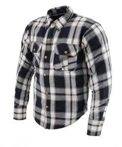 Milwaukee Leather MPM1644 Men's Black And White Armored Long Sleeve Flannel Shirt With Kevlar Armored Flannel Shirts