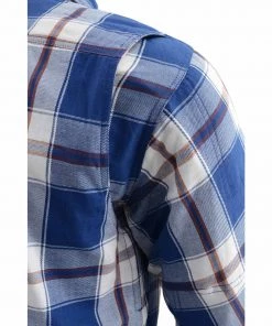 Armored Flannel Shirts Milwaukee Leather MPM1645 Men's Blue, White And Maroon Armored Long Sleeve Flannel Shirt With Kevlar