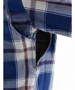 Armored Flannel Shirts Milwaukee Leather MPM1645 Men's Blue, White And Maroon Armored Long Sleeve Flannel Shirt With Kevlar