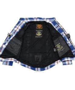 Armored Flannel Shirts Milwaukee Leather MPM1645 Men's Blue, White And Maroon Armored Long Sleeve Flannel Shirt With Kevlar