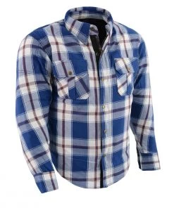 Armored Flannel Shirts Milwaukee Leather MPM1645 Men's Blue, White And Maroon Armored Long Sleeve Flannel Shirt With Kevlar