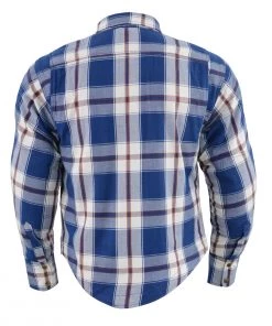 Armored Flannel Shirts Milwaukee Leather MPM1645 Men's Blue, White And Maroon Armored Long Sleeve Flannel Shirt With Kevlar