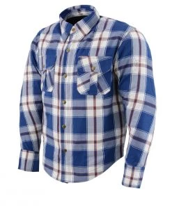 Armored Flannel Shirts Milwaukee Leather MPM1645 Men's Blue, White And Maroon Armored Long Sleeve Flannel Shirt With Kevlar