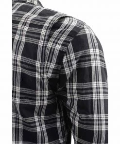 Milwaukee Leather MPM1646 Men's Black And White Armored Long Sleeve Flannel Shirt With Kevlar Armored Flannel Shirts