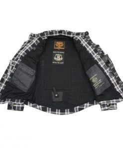 Milwaukee Leather MPM1646 Men's Black And White Armored Long Sleeve Flannel Shirt With Kevlar Armored Flannel Shirts